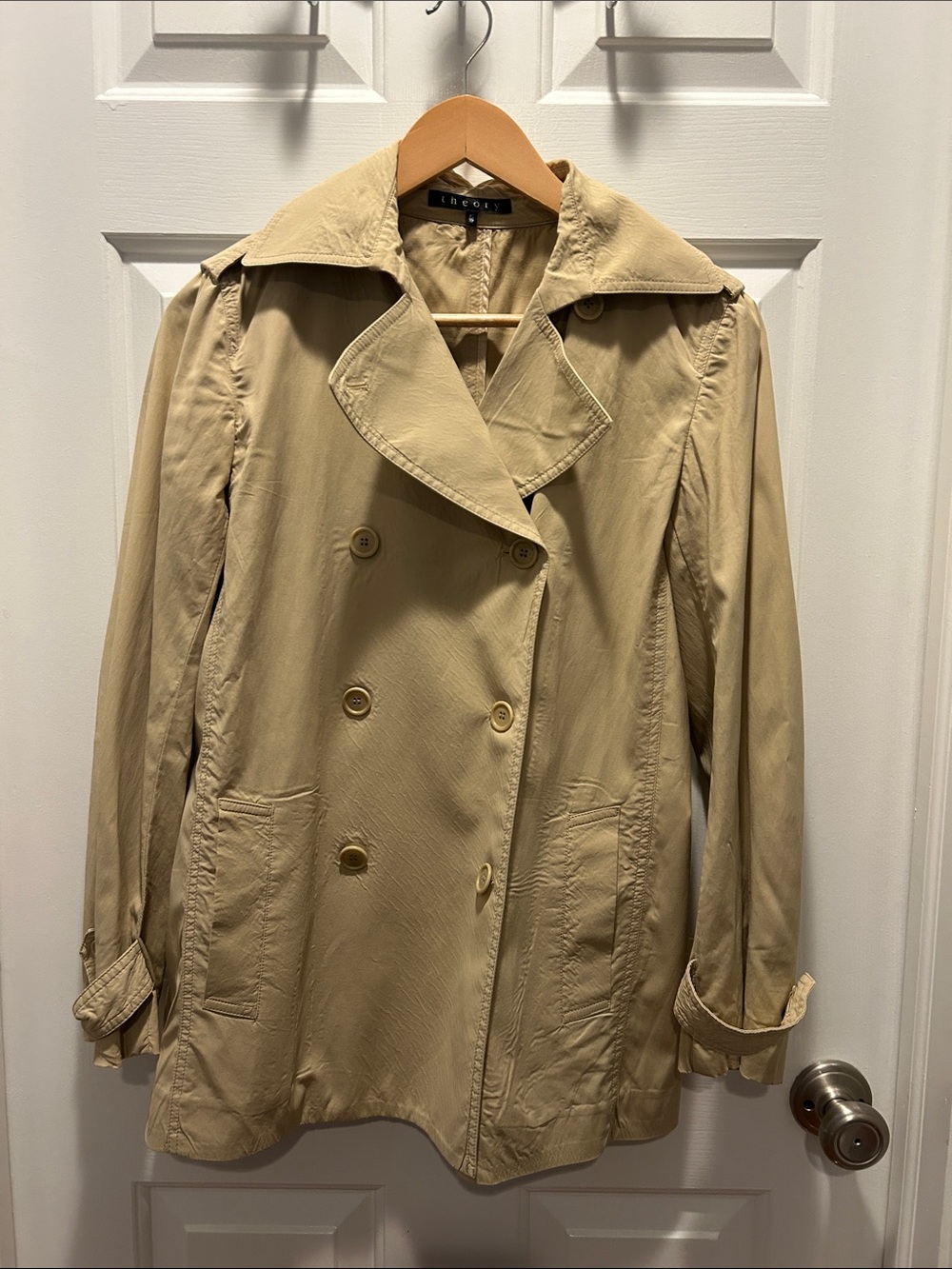 Theory Beige Double-Breasted Trench Coat